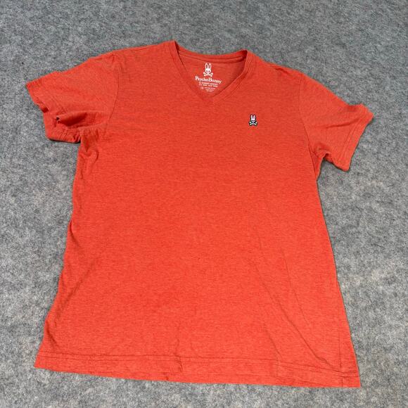 Psycho Bunny Designer Orange 100% Cotton V-Neck T-Shirt Size 4/Small - Picture 1 of 8